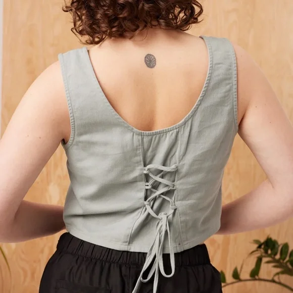 Cropped Lace Up Back Tank - Picture 1 of 6